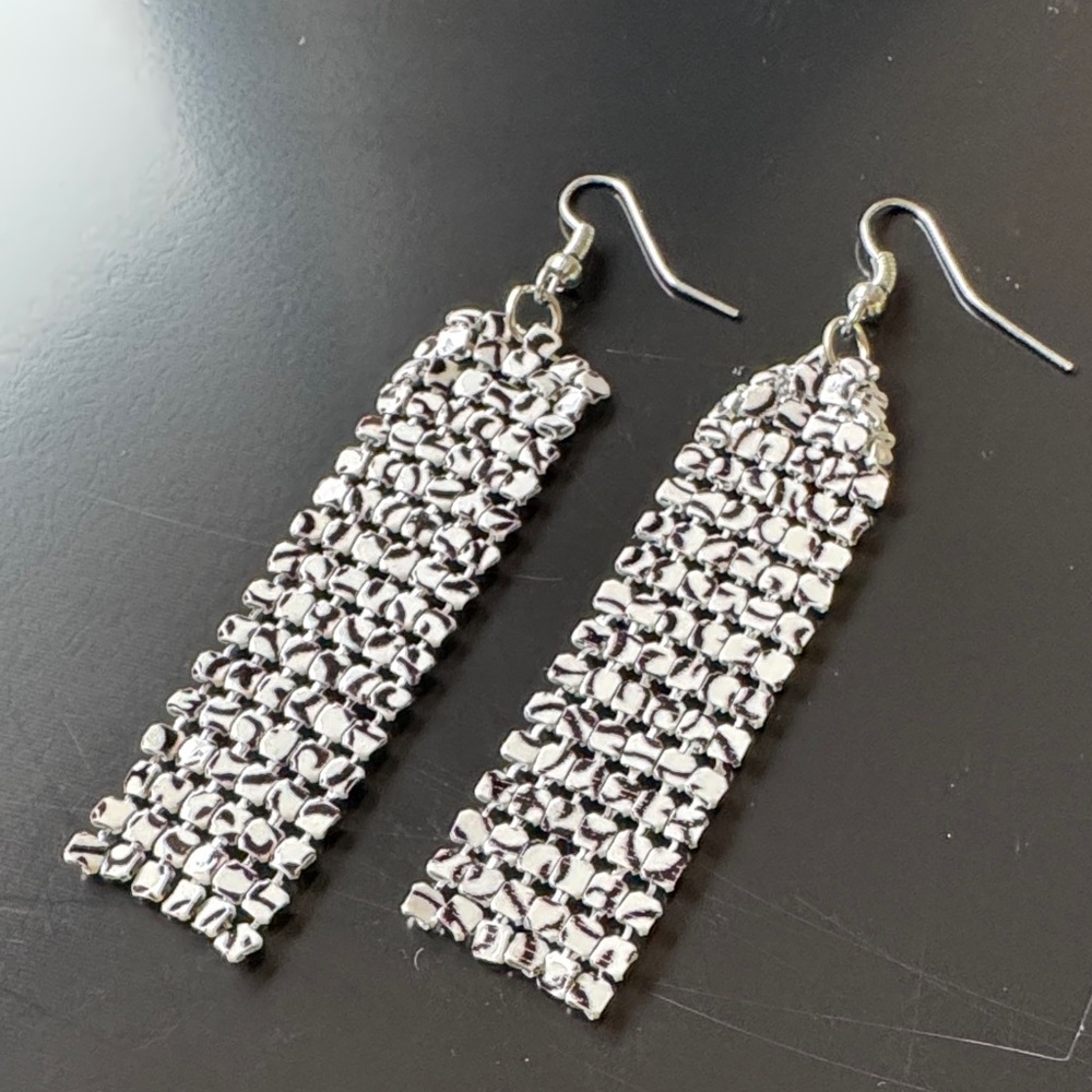 Elegant Silver Mesh Earrings